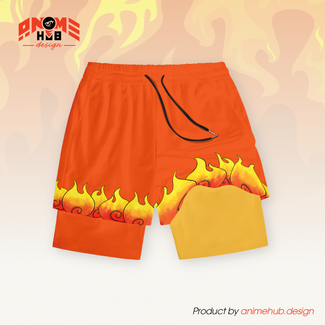 Anime One Piece Ace Shorts for Men – Double Layer Quick-Dry Sportswear with Flame Design ANIME HUB