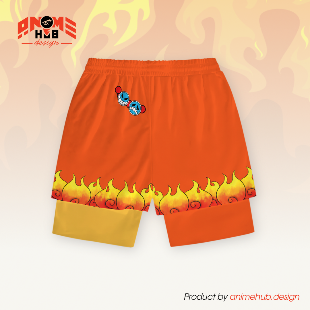 Anime One Piece Ace Shorts for Men – Double Layer Quick-Dry Sportswear with Flame Design ANIME HUB