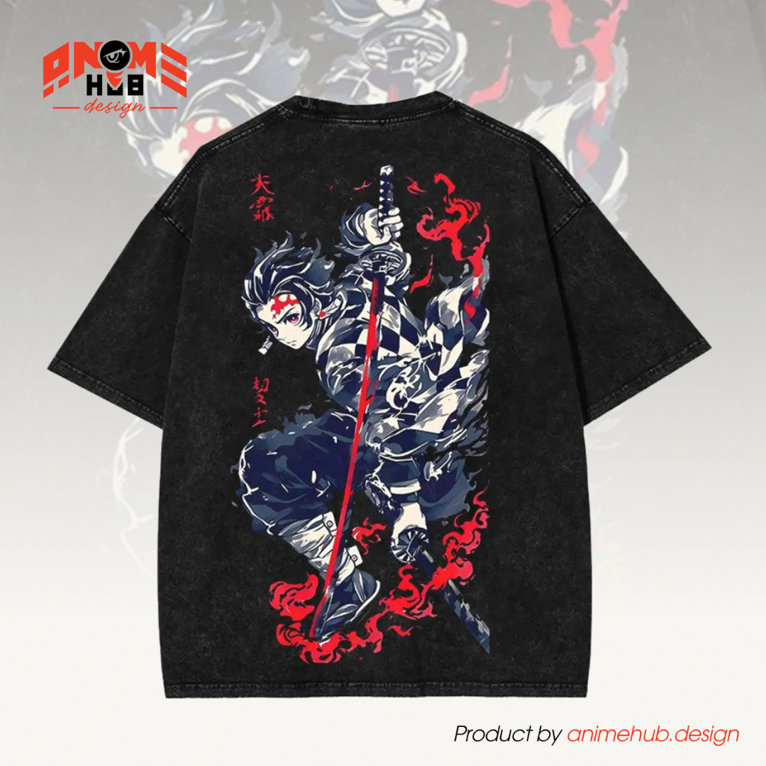 Demon Slayerr Double-Sided Unisex Washed Tee – Anime Kamado Tanjiro Shirt ANIME HUB