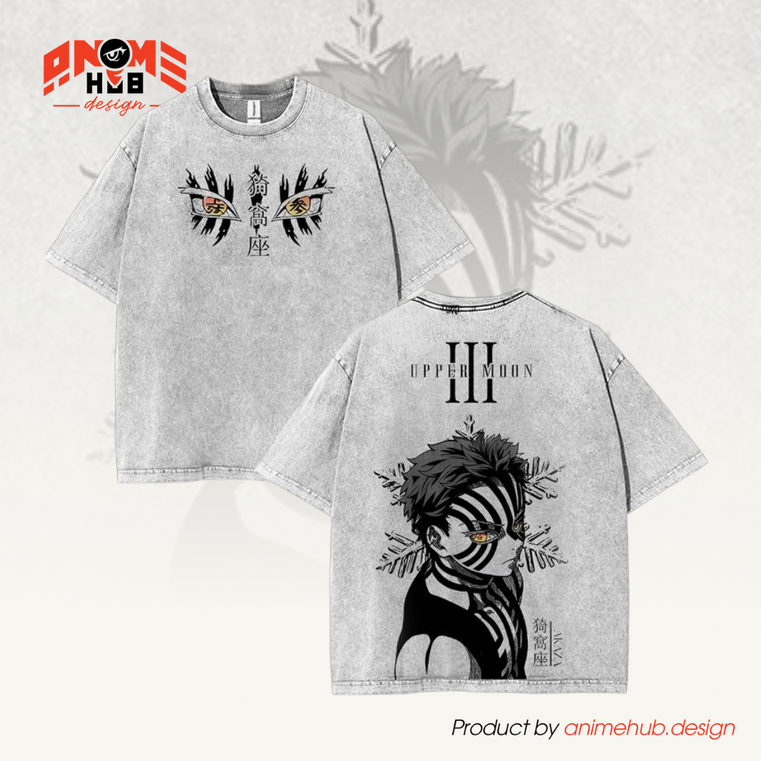 Demon Slayerr Double-Sided Unisex Washed Tee – Anime Akaza 3 Shirt ANIME HUB