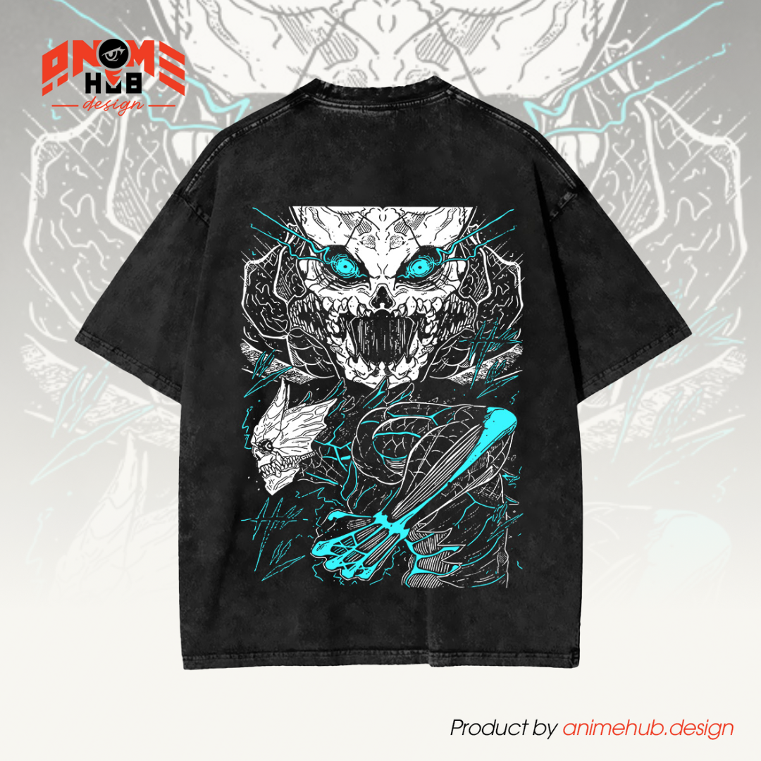 Kaiju No. 8 Skull Double-Sided Unisex Washed Tee – Anime Oversize Graphic Shirt ANIME HUB