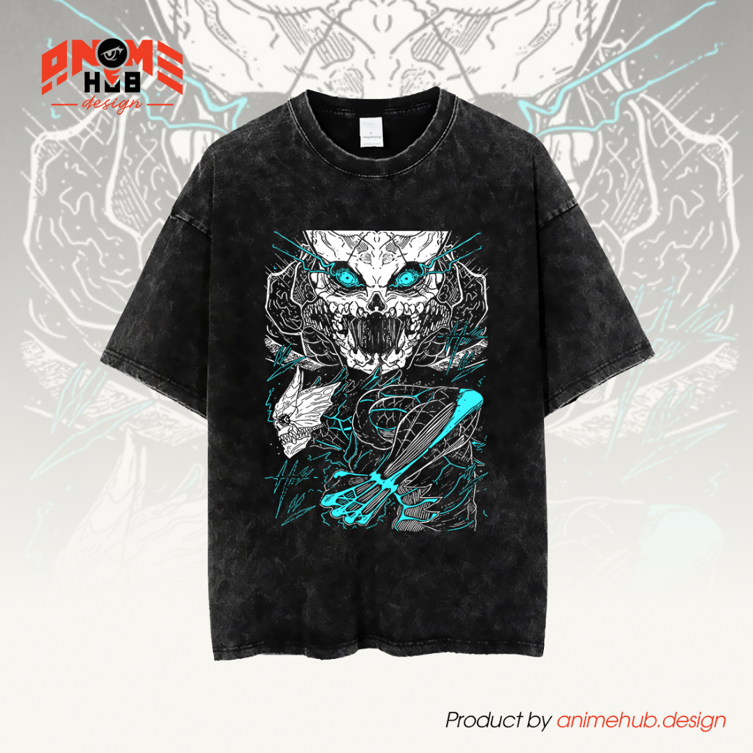 Kaiju No. 8 Skull Unisex Washed Tee – Anime Graphic Oversize Shirt ANIME HUB