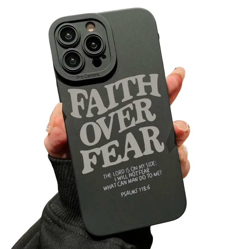 Gray Letter, Fall Faith Over Fear Letter Pattern Phone Case, Full Body Shockproof Phone Protective Cover, Fashion Phone Accessories Compatible with iPhone