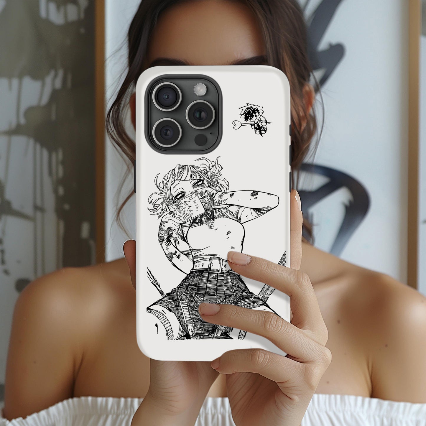 Anime Girl Samurai Phone Case – Black and White Manga Art Design ANIME HUB