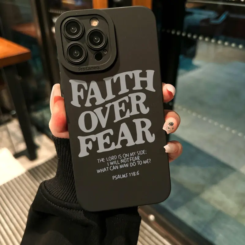 Gray Letter, Fall Faith Over Fear Letter Pattern Phone Case, Full Body Shockproof Phone Protective Cover, Fashion Phone Accessories Compatible with iPhone