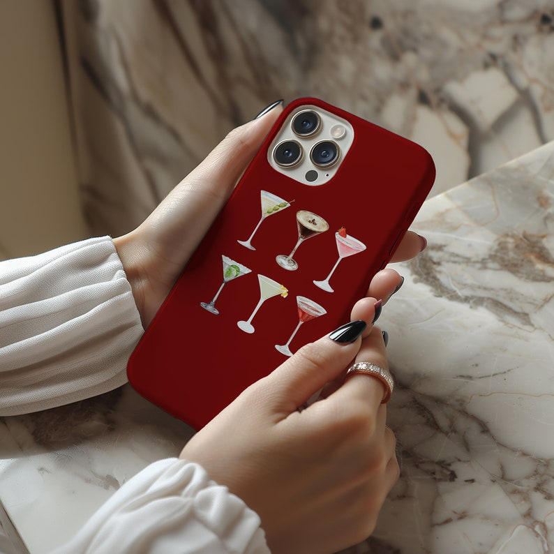 Cocktails Phone Case: Red Martini Print, Tough Protective Cover, Iphone/Samsung Case