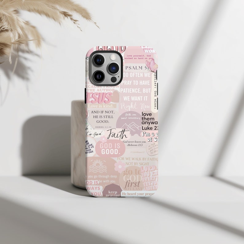 Preppy Pink Christian Phone Case: Faith Bible Verse Design, IPhone/Samsung Phone Case
