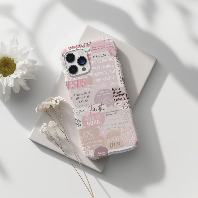 Preppy Pink Christian Phone Case: Faith Bible Verse Design, IPhone/Samsung Phone Case