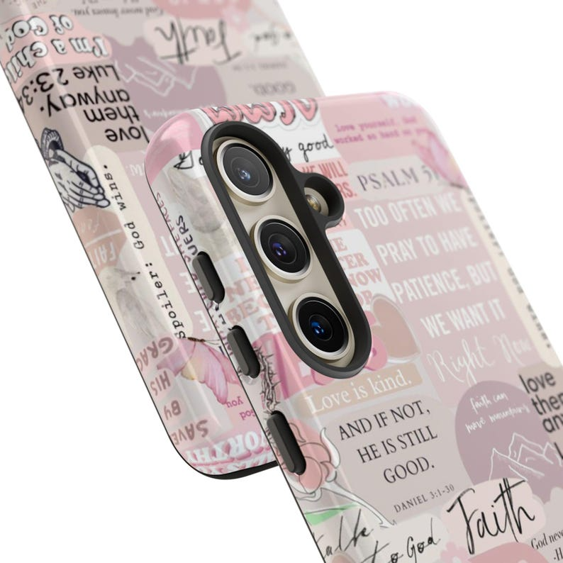 Preppy Pink Christian Phone Case: Faith Bible Verse Design, IPhone/Samsung Phone Case