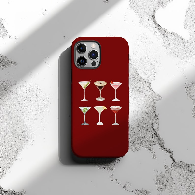 Cocktails Phone Case: Red Martini Print, Tough Protective Cover, Iphone/Samsung Case