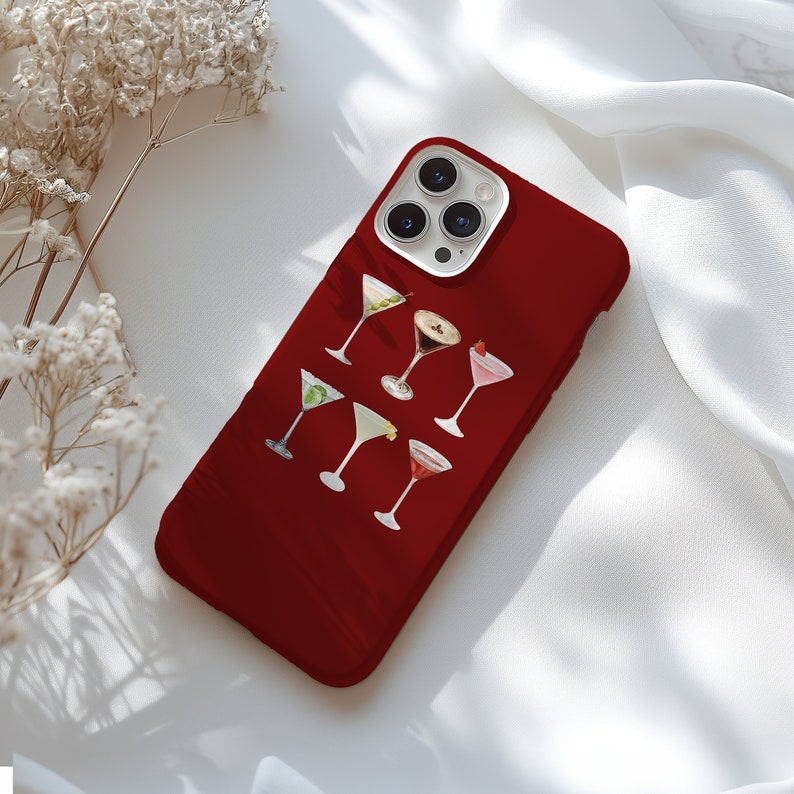 Cocktails Phone Case: Red Martini Print, Tough Protective Cover, Iphone/Samsung Case