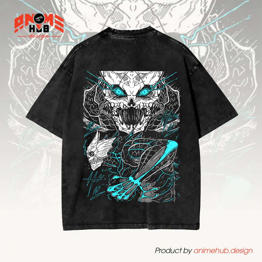 Kaaijuuu No. 8 Skull Double-Sided Unisex Washed Tee – Anime Graphic Shirt ANIME HUB