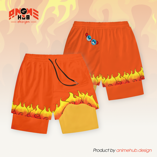 Anime One Piece Ace Shorts for Men – Double Layer Quick-Dry Sportswear with Flame Design ANIME HUB