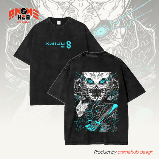 Kaiju No. 8 Skull Double-Sided Unisex Washed Tee – Anime Oversize Graphic Shirt ANIME HUB