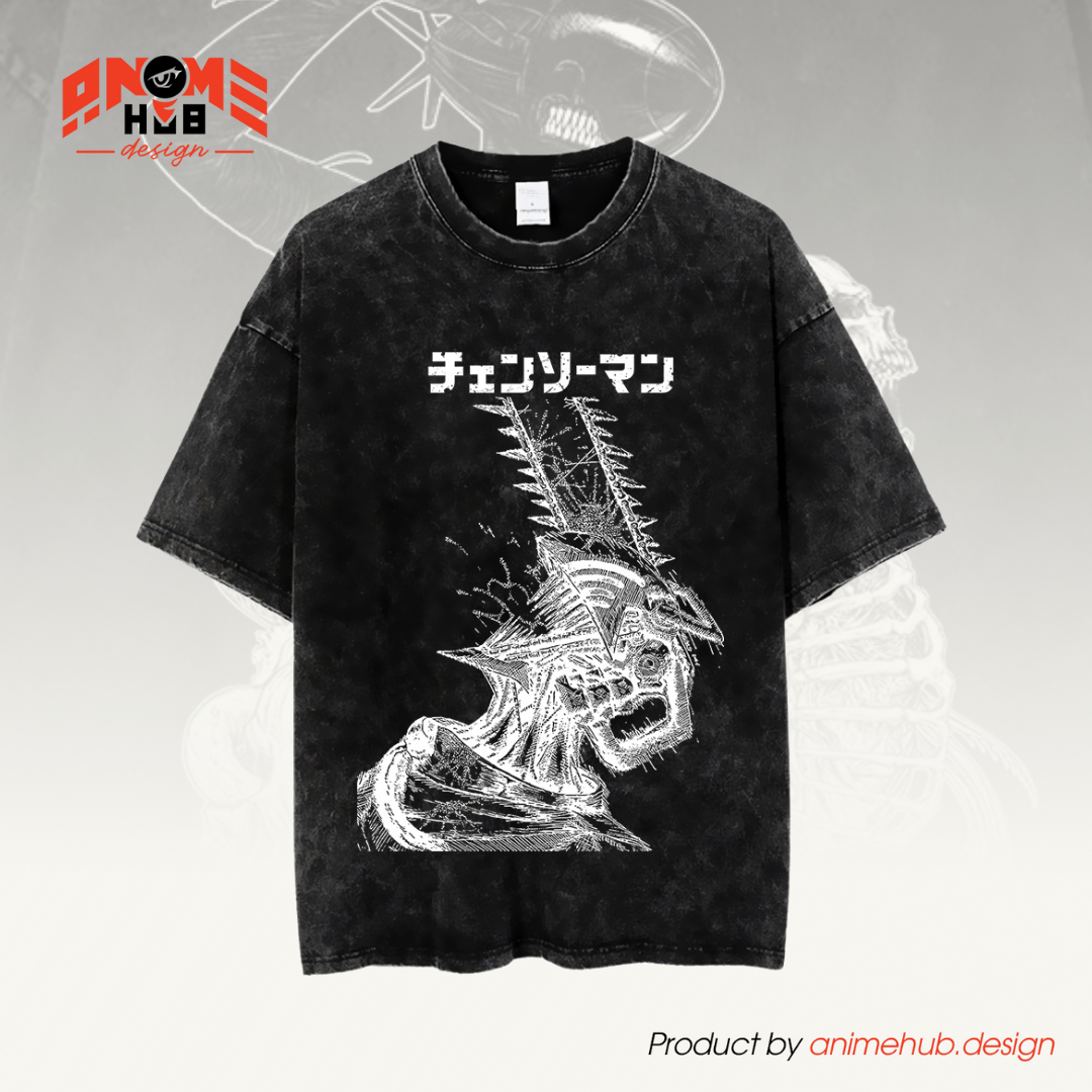 Chainnsaww Man Double-Sided Unisex Washed Tee – Anime Graphic Oversize Shirt ANIME HUB