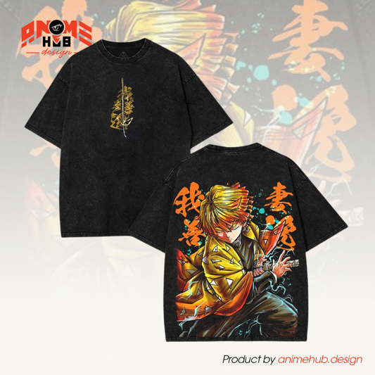 Demon Slayerr Double-Sided Unisex Washed Tee – Anime Agatsuma Zenitsu Shirt ANIME HUB