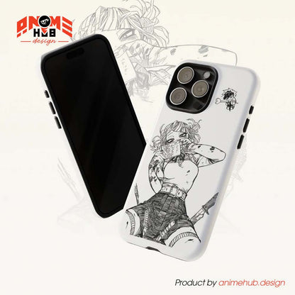 Anime Girl Samurai Phone Case – Black and White Manga Art Design ANIME HUB