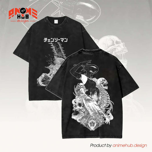 Chainnsaww Man Double-Sided Unisex Washed Tee – Anime Graphic Shirt ANIME HUB