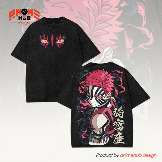 Demon Slayerr Double-Sided Unisex Washed Tee – Anime Akaza Shirt ANIME HUB