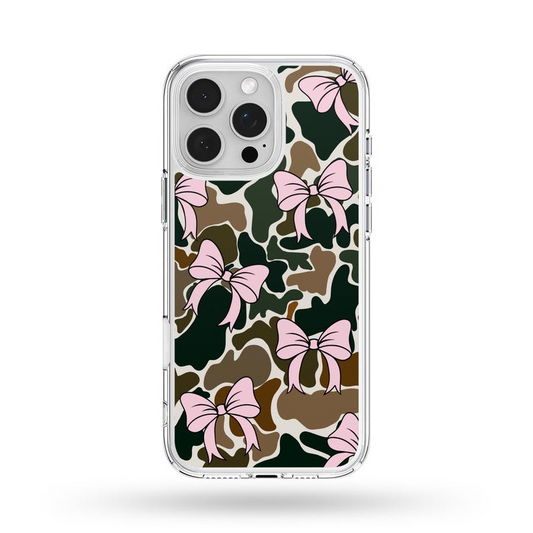 White Border, Pink Trendy Camo Bows Compatible Phone Case, IPhone/Samsung Phone Case