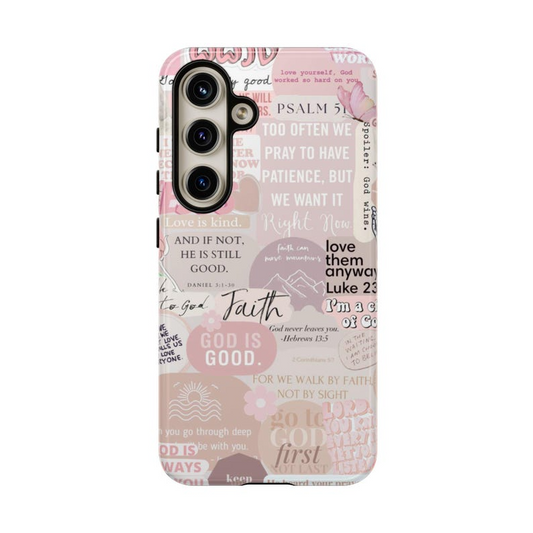 Preppy Pink Christian Phone Case: Faith Bible Verse Design, IPhone/Samsung Phone Case